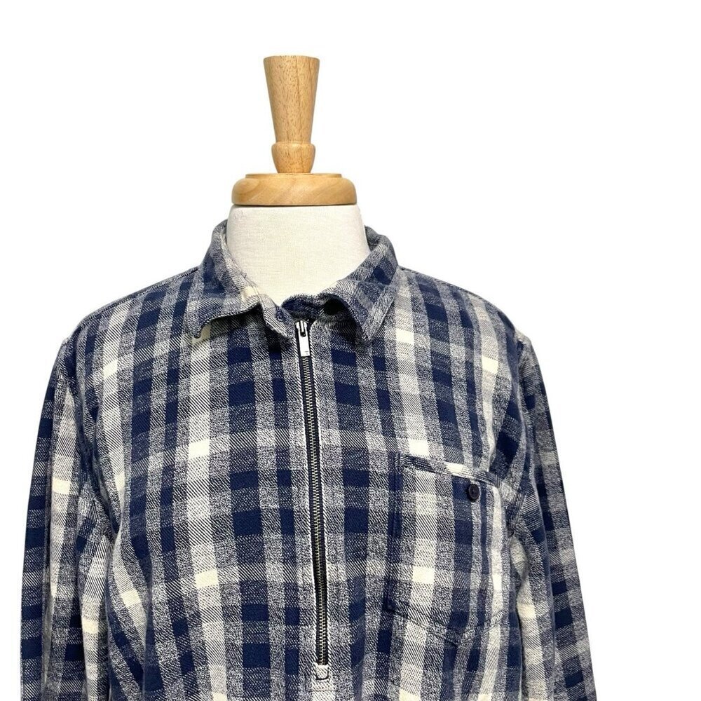 Toad & Co Plaid Flannel Popover 1/4 Zip Sweatshirt Sweater Cotton Blue size XL - Picture 2 of 7